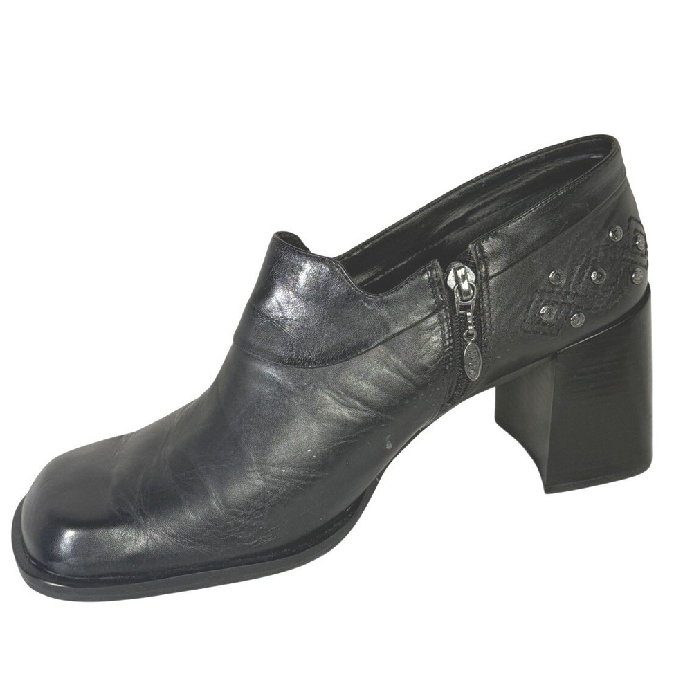 Harley Davidson size 10 81347 Black Leather Block Heel Studded Biker Shoes